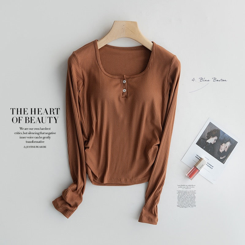 Berry Full Sleeve Built-in Bra T-Shirt